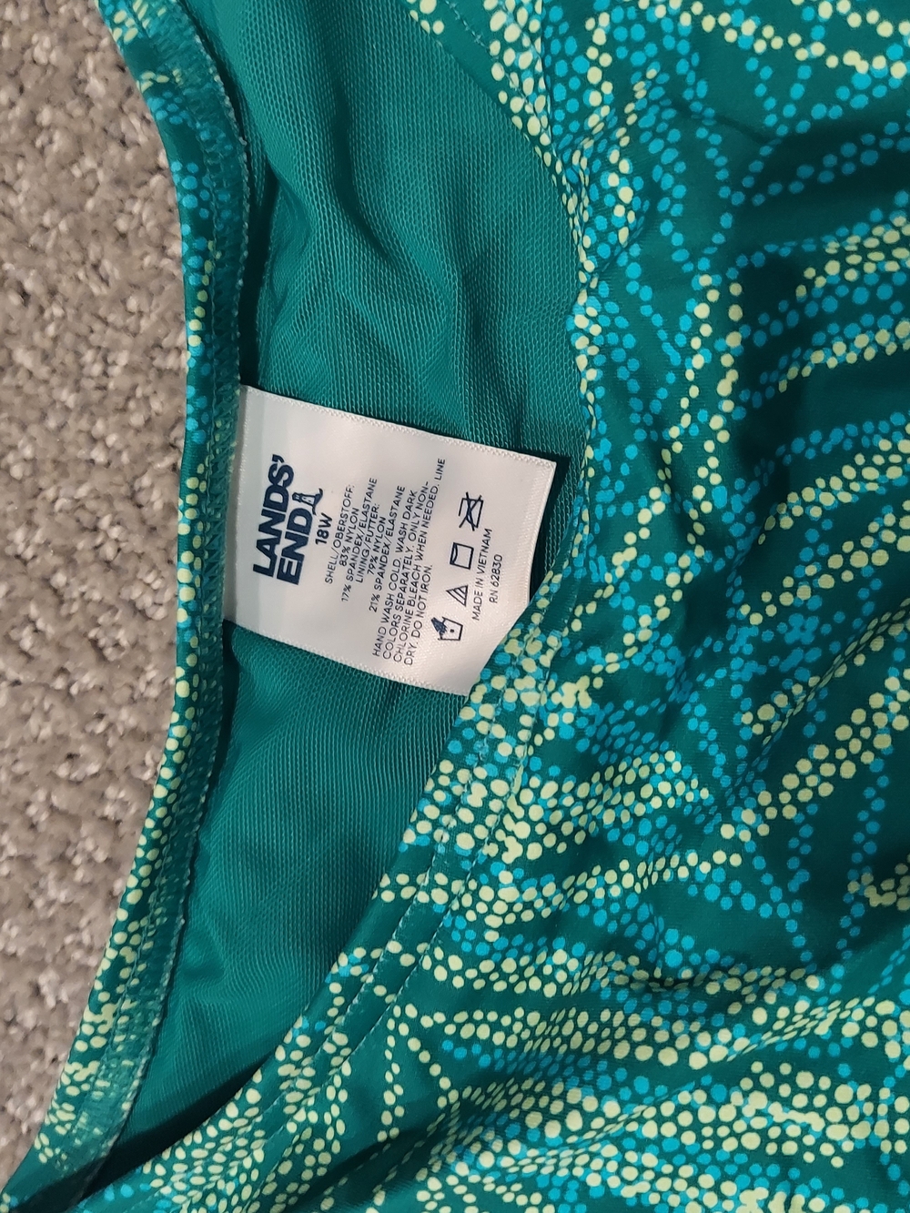 Lands' End Teal & Lime Swirl Swim Top
